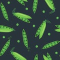 Peas seamless pattern on dark background. Royalty Free Stock Photo