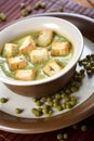 Peas soup with toast Royalty Free Stock Photo