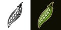 Peas vector colored illustration in two styles black on white and colored on dark background Royalty Free Stock Photo