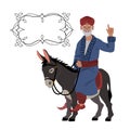 Peasant, muslim, donkey, mount, riding, graphic, horseback, eastern, illustration, male, man, people, mythology, robe, myth, vecto