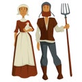 Peasants family man and woman Medieval isolated characters