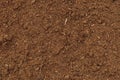 Peat Turf Macro Closeup, large detailed brown organic humus soil texture background pattern, horizontal textured copy space