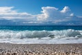 Pebble beach with blue sea, Lefkada island, Greece