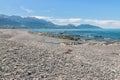 Pebble beach on Kaikoura coastline in New Zealand