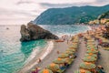 Pebble beach Monterosso on vacation Cinque terre Monterosso al Mare pebble beach Cinque Terre, Italy