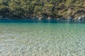 Pebble coast and waves in Oludeniz, Turkey. Blue Lagoon Fethiye, Mediterranean coast of Turkey Royalty Free Stock Photo