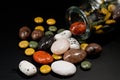 Pebble-dragee with apricots, chocolate, mandarin and marzipan