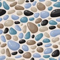 Pebble seamless pattern. Smooth stones background. Cartoon cobblestone paving texture. Sea or river pebbles and rocks Royalty Free Stock Photo