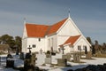 Tromoy church at Hove, Tromoy in Arendal, Norway. White church, blue sky, sunny day.