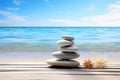 Pebble stack by the sea, a tranquil spa inspired beach tableau