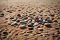 Pebble stones lie on the sand in definite order Zen. ai generative