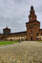 Sforza castle courtyard alley Torre del Filarete tower Milan Italy Royalty Free Stock Photo