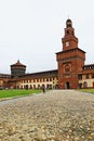 Sforza castle courtyard pathway Torre del Filarete tower Milan Italy Royalty Free Stock Photo