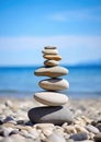 Pebbles pyramid on the beach Royalty Free Stock Photo