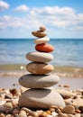 Pebbles pyramid on the beach Royalty Free Stock Photo