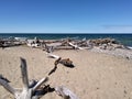 Pebbles stones Sky clouds Water lake sandy beach relaxing scenic Royalty Free Stock Photo