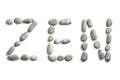 Pebbles on white background, sea pebble. Inscription, text, word