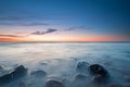 The pebbly beach in Poland at sunset