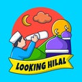 Hand drawn of Looking hilal illustration