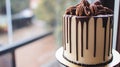 Pecan Chocolate Drip Cake Bakery Window Display Royalty Free Stock Photo