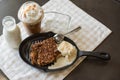 Pecan cobbler alamode with iced coffee