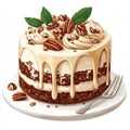 Pecan and Cream Cake Illustration Royalty Free Stock Photo