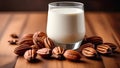 Pecan nut milk in a glass on a table Royalty Free Stock Photo