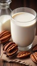 Pecan nut milk in a glass on a table Royalty Free Stock Photo