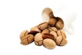 Pecan nut on a white background. Bunch of pecans isolate closeup Royalty Free Stock Photo