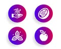 Pecan nut, Wind energy and Fair trade icons set. Apple sign. Vegetarian food, Breeze power, Leaf. Fruit. Vector