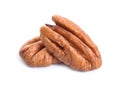 Pecan nuts pile on white background isolated