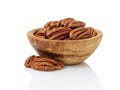 Pecan nuts in wood bowl Royalty Free Stock Photo