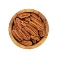 Pecan nuts in wood bowl Royalty Free Stock Photo