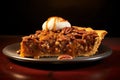 Pecan pie slice tasty dessert background