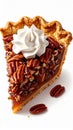 Pecan Pie Slice with Whipped Cream Topping Isolated on White Background Royalty Free Stock Photo