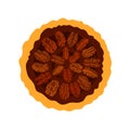 Pecan pie, texture nuts. Vector round sweet cake Royalty Free Stock Photo