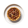 Pecan Pie On White Smooth Round Plate On Isolated Transparent Background U.S. Dish. Generative AI Royalty Free Stock Photo