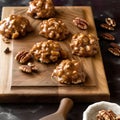 Pecan praline dessert, close-up image of pecan pastry Royalty Free Stock Photo