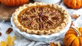 pecan pumpkin pie, tart in baking dish. Generative Ai Royalty Free Stock Photo