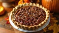 pecan pumpkin pie, tart in baking dish. Generative Ai Royalty Free Stock Photo