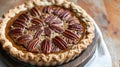 pecan pumpkin pie, tart in baking dish. Generative Ai Royalty Free Stock Photo