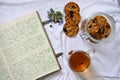 Still life with pecan biscuits and tea as a healthy breakfast Royalty Free Stock Photo