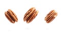 Pecans flying mid-air, isolate on white background. Collection Royalty Free Stock Photo
