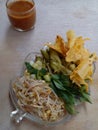 Pecel. Boiled vegetables are placed on a plate. Indonesian food.