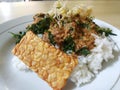 Pecel rice with tempeh and vegetables
