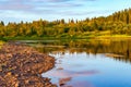 Pechora river at golden hour. Komi Republic. Russia