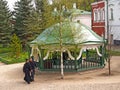 PECHORY, RUSSIA. People on the territory of Pskovo-Pechorsky Saint-Assumption male monastery. Pskov region