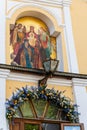 Pechory, Russia, September 7, 2023. Icons above the entrance to the cathedral. Royalty Free Stock Photo