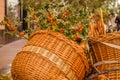 Pecs, Hungary - October 06, 2018: Wicker Wooden Basket Royalty Free Stock Photo