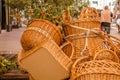 Pecs, Hungary - October 06, 2018: Wicker Wooden Basket Royalty Free Stock Photo